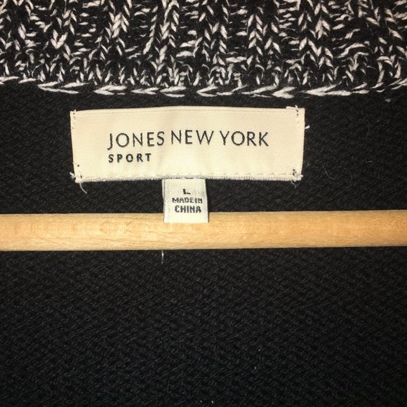 JONES NEW YORK CARDIGAN SWEATER / JACKET - BLACK/WHITE - SHAWL COLLAR - SZ LARGE - Picture 6 of 9